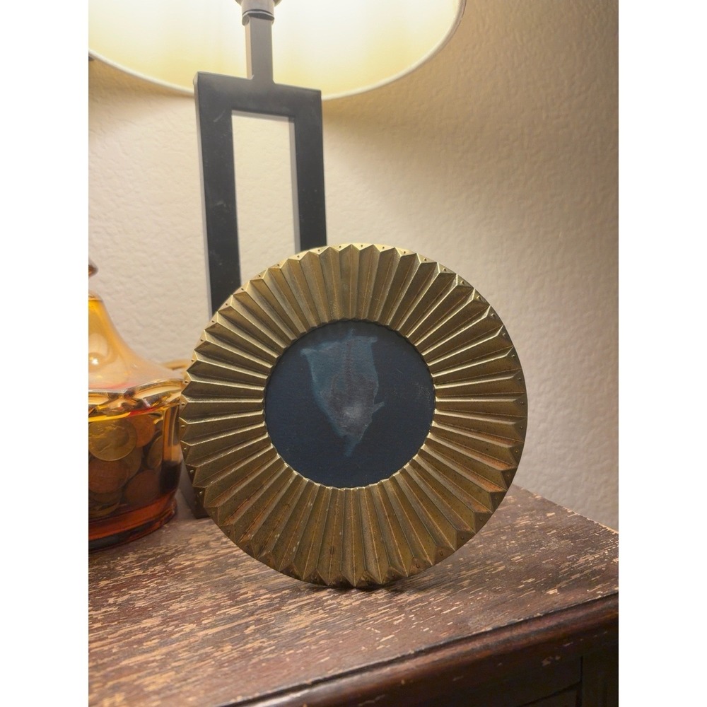 Vintage‎ Brass Tone Sunburst Tabletop Frame Handmade Botanical Cyanotype